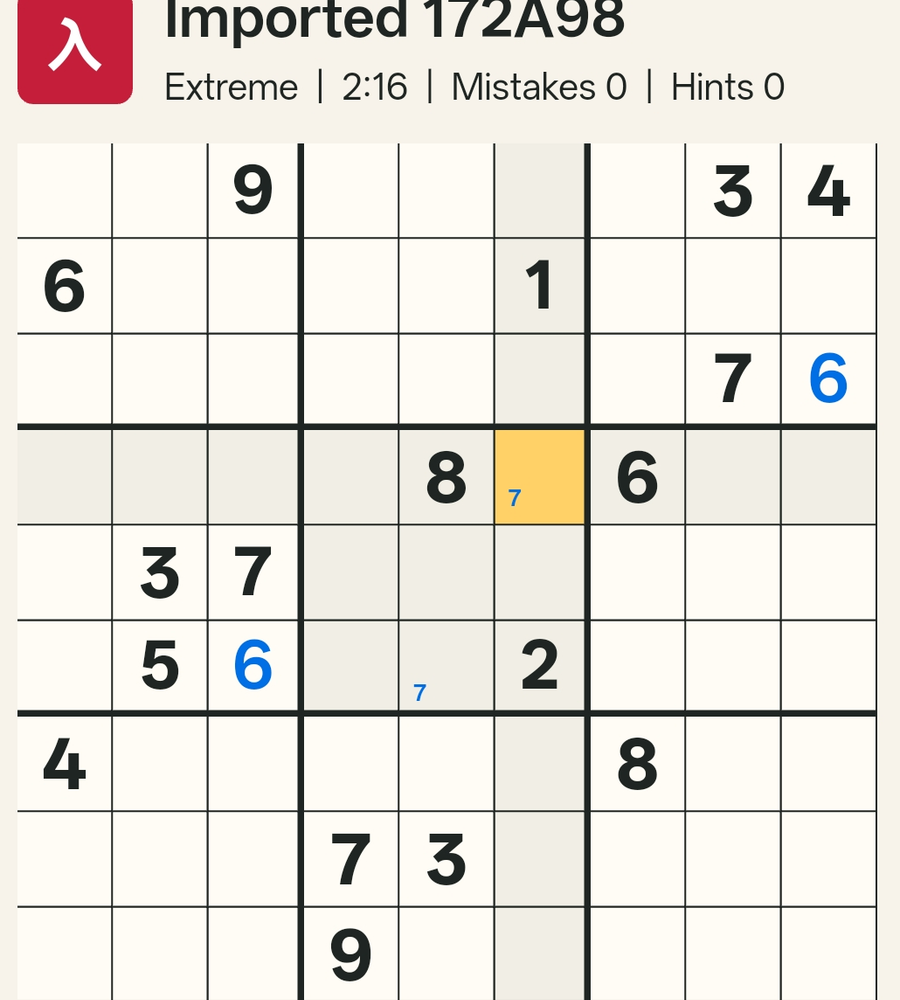 Box 5 with a 7 highlighted in two candidate cells, forming a knight's-move shape